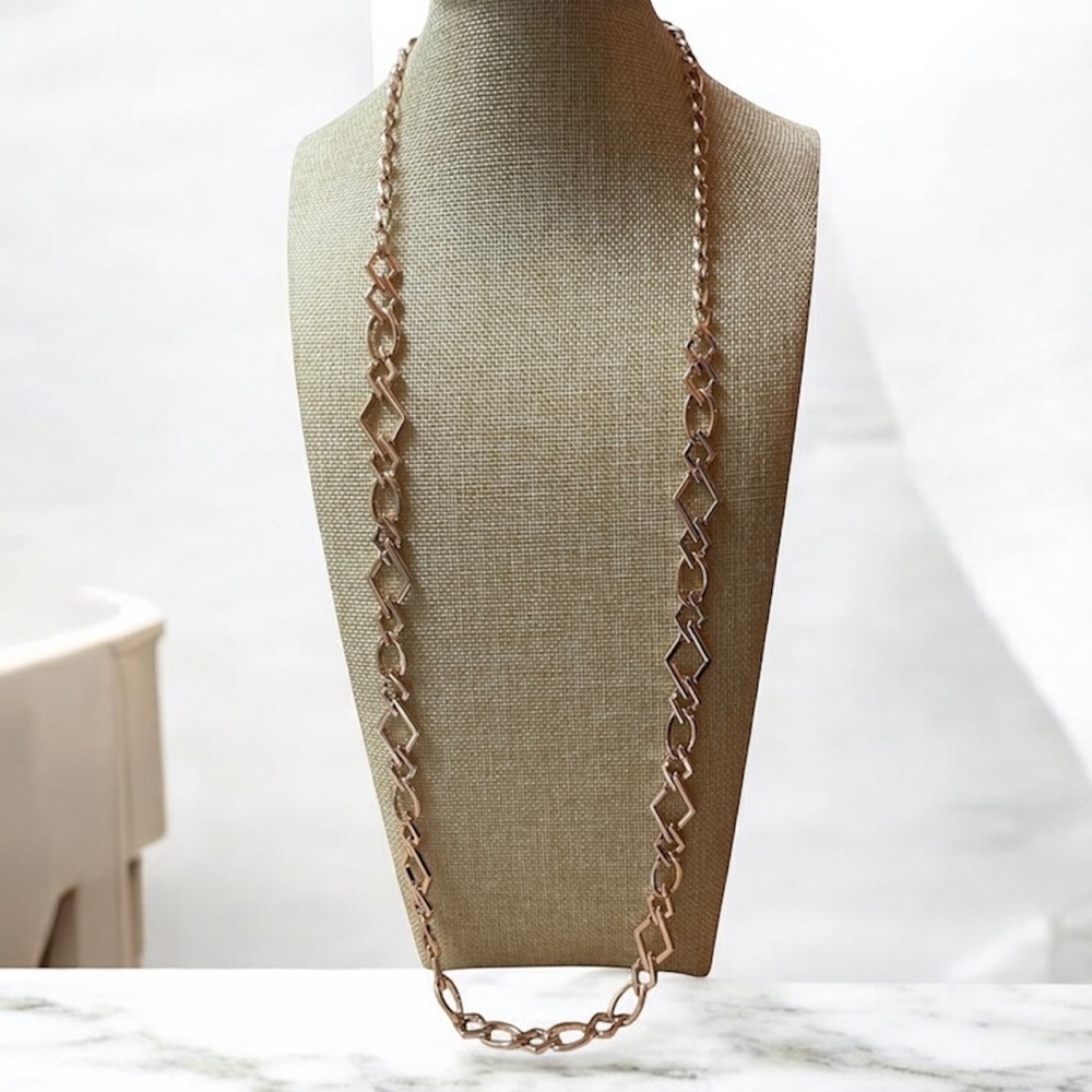NWT Cache Long Gold Chain Necklace Triangle and Oval Links 48” length Max